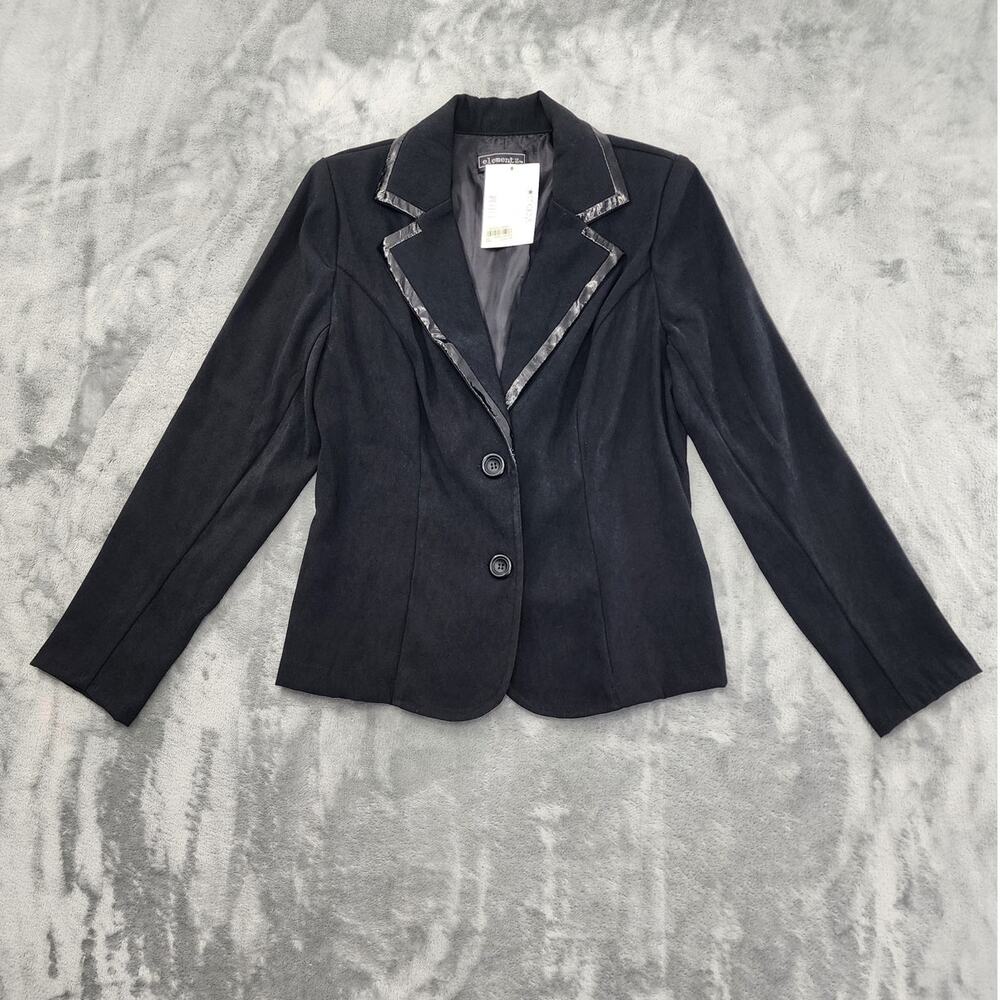 Vintage Elementz Blazer Womens S Black Faux Patent Leather Trim Office Formal
